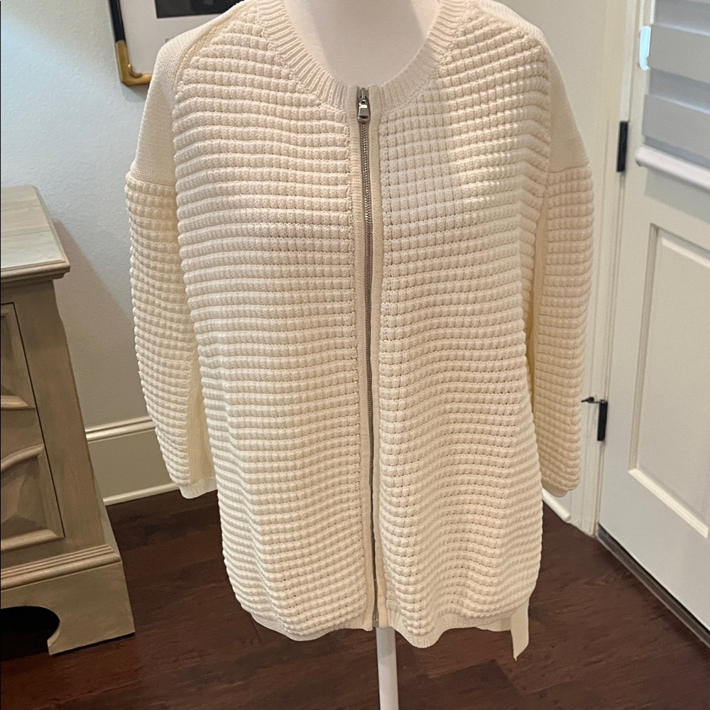 Cream Zip-Up Women Sweater